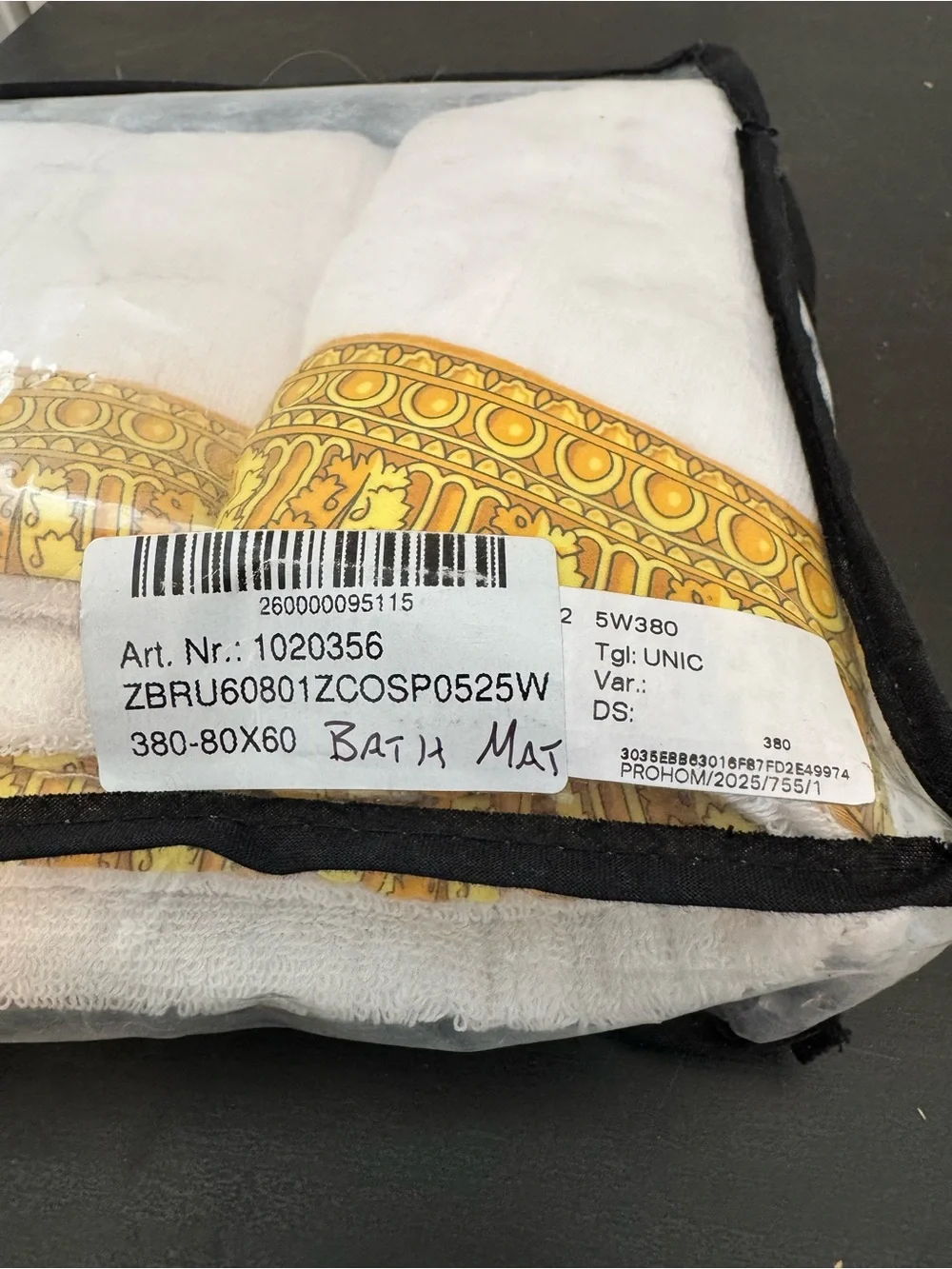 Versace Bath Mat White Terry Cloth Gold Yellow Border Logo NEW